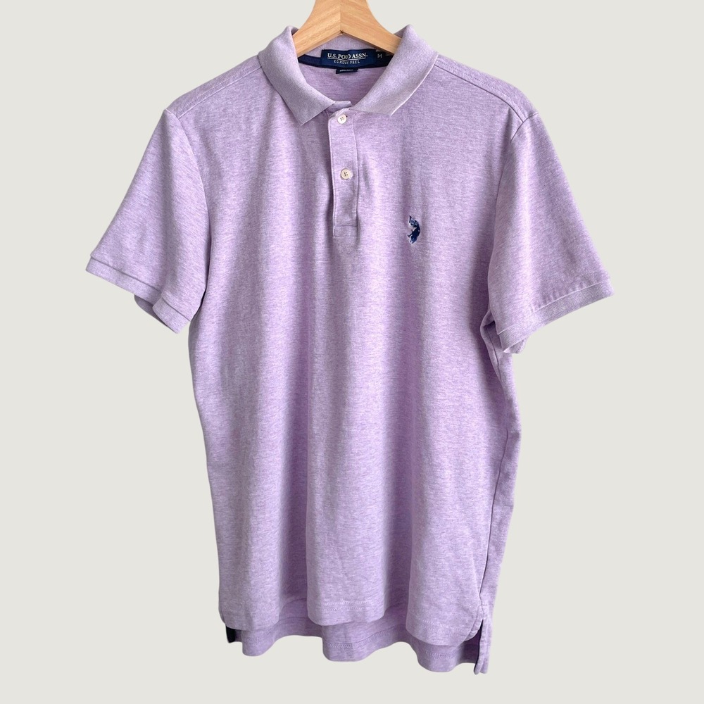 US Polo Assn Mens Purple Heather Luxury Feel Short Sleeve Polo Shirt Casual M